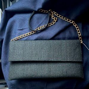 Elegant Black Clutch with Gold Chain